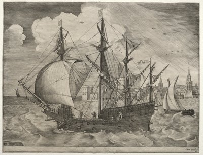 Sailing Vessels: Armed Four-Master Putting Out to Sea by Frans Huys