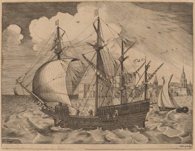 Armed Four-Master Putting Out to Sea by Frans Huys after Pieter Bruegel the Elder