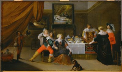 Social Scene with a Picture of Danae in the Background by Frans III Francken
