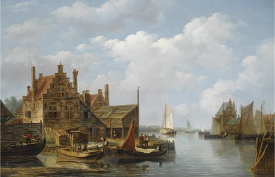 A View of a Riverside Village by Frans Jacobus van den Blijk