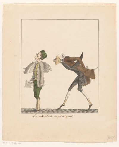 Man Trying to Read the Newspaper from the Back of a Newsboy by Frans Jan baron van Heeckeren