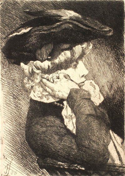 Bust of a Seated Young Lady with Hat, Sharp Profile by Frans Schwartz
