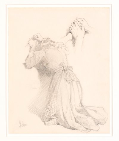 A Page with Five Pencil Sketches. Female Figures. Study of Hands. by Frans Schwartz