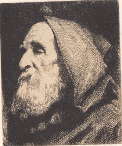 Old Blind Man in Profile with Hood Over Head by Frans Schwartz