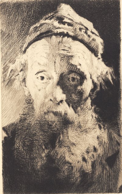 Old Man with White Woolen Cap, Facing Forward by Frans Schwartz