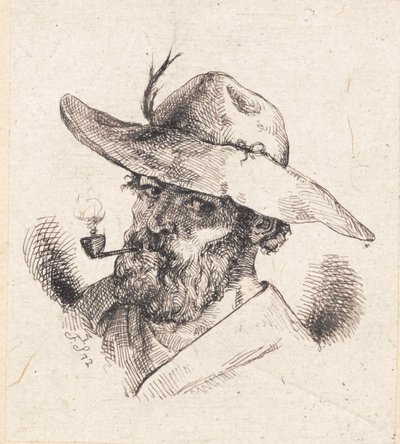 Head of a Bearded Man with a Wide-Brimmed Hat and Pipe by Frans Schwartz