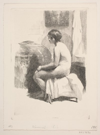 Nude Female Model Sitting in a Room by Frans Schwartz
