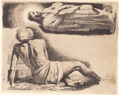 Test Plate: Reclining Man and a Christ Figure Above by Frans Schwartz