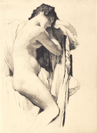 Seated Young Nude Woman with Head Resting on One Arm by Frans Schwartz