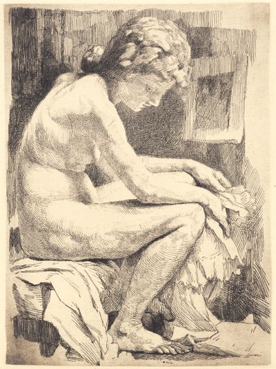 Young naked woman, sitting by Frans Schwartz