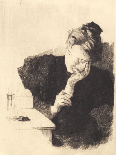 Young Girl by the Light, with Hand Resting Under Cheek by Frans Schwartz