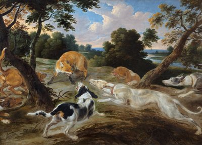 A Fox at Bay Surrounded by Hounds by Frans and Wildens Jan Snyders