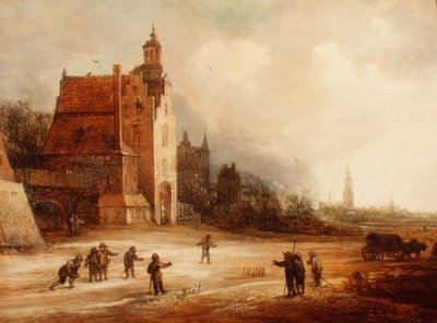 Soldiers Playing Skittles on a Road, Breda Beyond by Frans de Momper