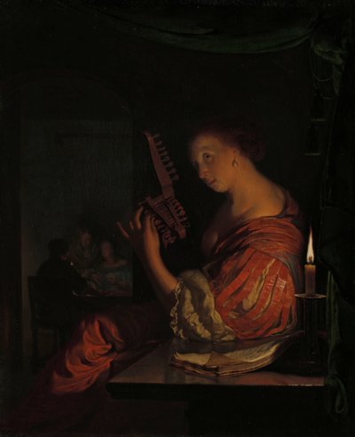 Woman Tuning a Theorbo by Frans van Mieris (I)