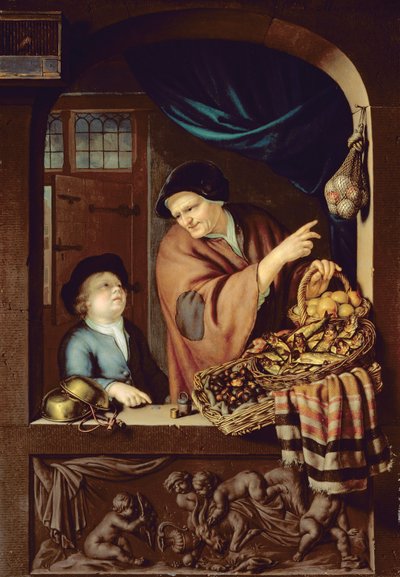 The Chesnut and Kipper Seller by Frans van Mieris