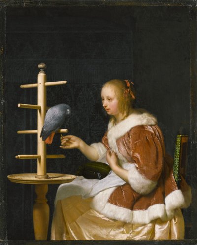 Young Woman Feeding a Parrot by Frans van Mieris the Elder