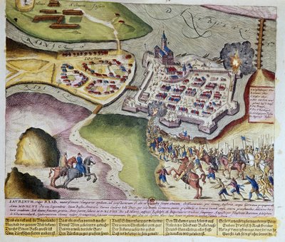 The Capture of Raab by Adolf Schwarzenberg on 28/03/1598. 1653 Print by Franz Hogenberg (1535-1590) by Franz (after) Hogenberg