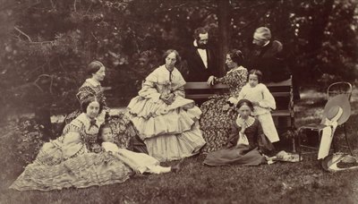 Group Portrait of Four Women, Two Men and Three Children in a Garden, 1850s-60s by Franz Antoine