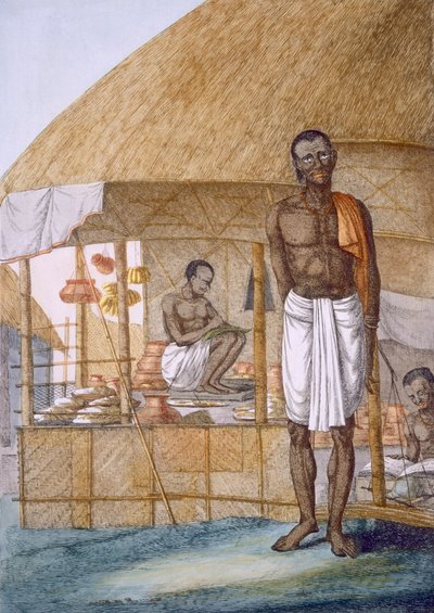 Shopkeeper Selling Pots, Bananas and Grains, from 
