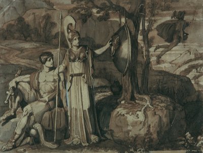 Scene from the Perseus Saga: Athena with the Gorgon Shield by Franz Caucig