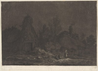 Moonlit Scene with Figures in Front of a Hut (XII Views of Normandy) by Franz Edmund Weirotter