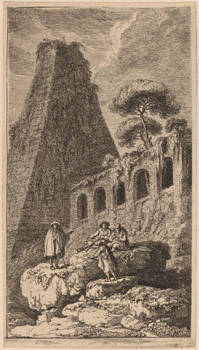 The Pyramid of Sesto near the Gates of St. Pauli in Rome by Franz Edmund Weirotter