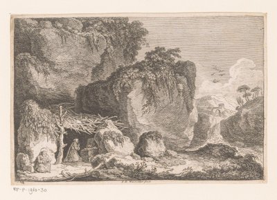 Two Hermits in a Rocky Landscape (Second Series of Landscapes and Fragments of Old Buildings) by Franz Edmund Weirotter