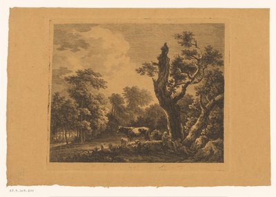 Shepherd Couple with Flock in a Clearing in the Forest by Franz Gabet