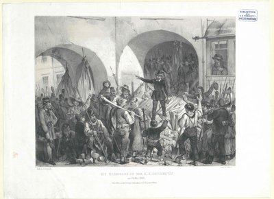 The Barricade at the k. k. University at 26th May 1848 by Franz Gerasch