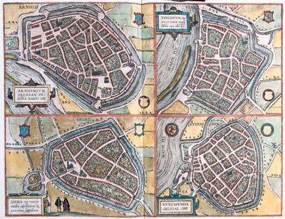 Arnhem and Venlo, Netherlands - Geldern, Germany and Ruermonde, Netherlands by Franz Hogenberg