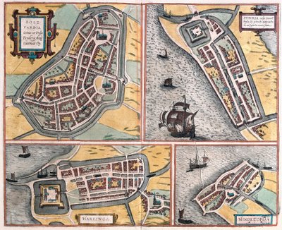 Bolsward, Stavoren, Harlingen and Hindeloopen, Netherlands (engraving) by Franz Hogenberg