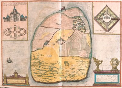 Isle of Ven and Uranienborg, the palace and observatory of Tycho Brahe (engraving) by Franz Hogenberg