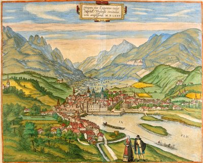 View of Innsbruck (Oenipons or Enipontus), Austria by Franz Hogenberg
