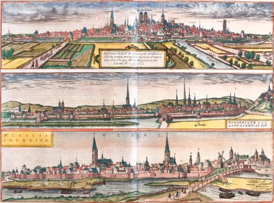 View of Munster (Monasterium), Osnabruck (Osnabrugum) and Wesel (Weselia), Germany by Franz Hogenberg