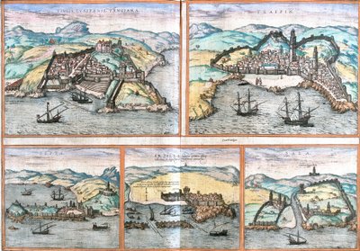 View of Tangier and Safi in Morocco, Ceuta (Spain in Morocco), Arzila or Asilah and Sale in Morocco by Franz Hogenberg