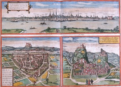 Views of Mainz, Würzburg, Germany and Sion in Switzerland by Franz Hogenberg