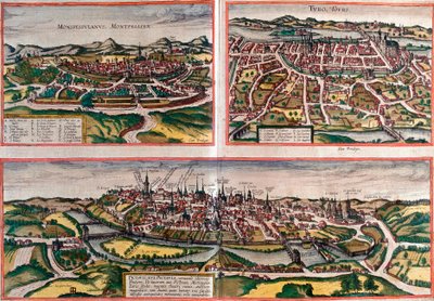 Views of Montpellier (Monspessulanus), Tours (Turo) and Poitiers (Pictavis), France by Franz Hogenberg