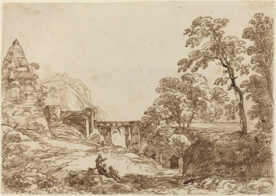 Landscape with a Pyramid and Classical Ruins by Franz Innocenz Josef Kobell