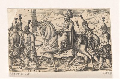Sultan on Horseback Accompanied by Soldiers by Franz Isaac Brun