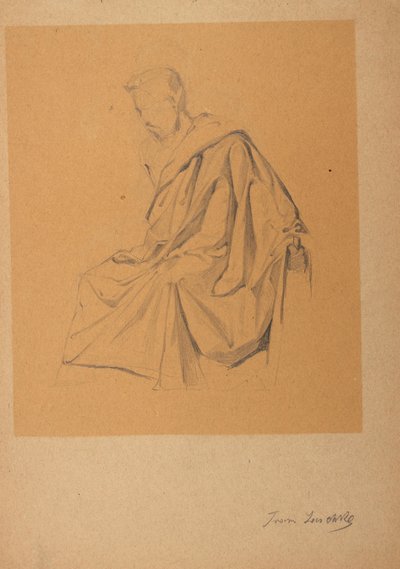 Figure Study of a Seated Man Draped in a Cloth, Facing Left by Franz Jaschke