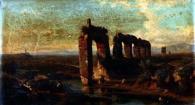View of the Claudian Aqueduct in the Roman Campagna by Franz Jnr Knebel