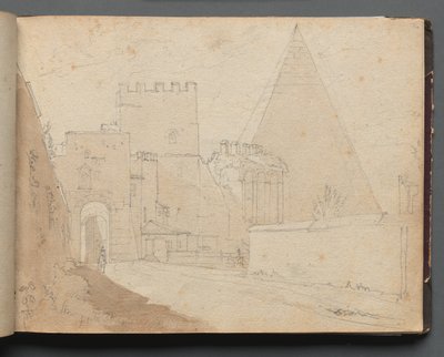Album with Views of Rome and Surroundings, Landscape Studies, page 08a: Porta St. Paolo by Franz Johann Heinrich Nadorp