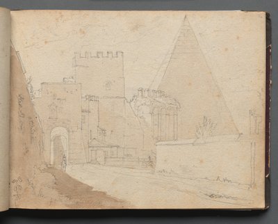 Album with Views of Rome and Surroundings, Landscape Studies, page 08a: Porta St. Paolo by Franz Johann Heinrich Nadorp