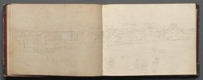 Album with Views of Rome and Surroundings, Landscape Studies, page 08b and 09a: Panoramic view by Franz Johann Heinrich Nadorp