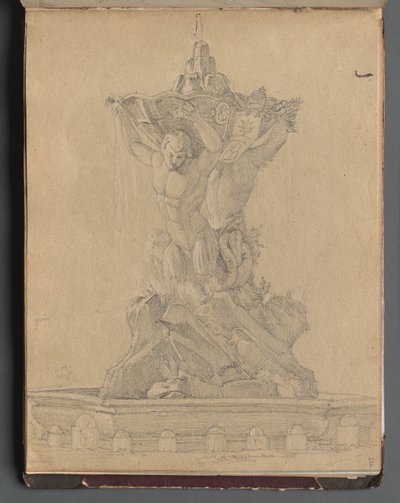 Album with Views of Rome and Surroundings, Landscape Studies, page 21a: Roman Fountain by Franz Johann Heinrich Nadorp