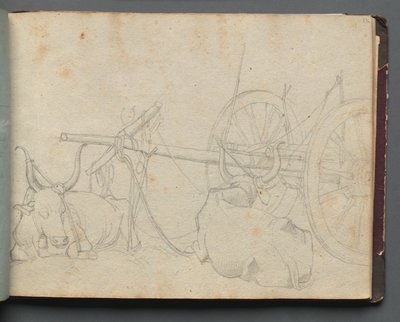 Album with Views of Rome and Surroundings, Landscape Studies, page 37a: Oxen and Wagon by Franz Johann Heinrich Nadorp