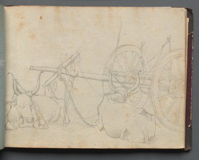 Album with Views of Rome and Surroundings, Landscape Studies, page 37a: Oxen and Wagon by Franz Johann Heinrich Nadorp
