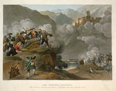 The Tirolese Patriots Storming the Fortress of Kuffstein with their Wooden Guns, Engraved by John Heaviside Clark and Matthew Dubourg from Historic, Military and Naval Anecd by Franz Joseph Manskirch