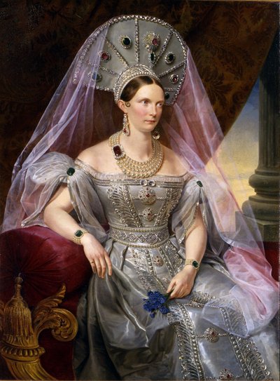 Portrait of Empress Alexandra Fyodorovna Charlotte of Prussia, in Kokoshnik by Franz Krüger