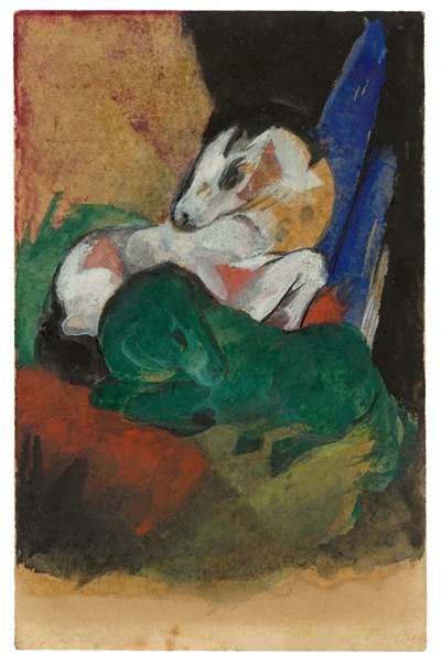 Green and White Horse. Postcard to Elisabeth Macke by Franz Marc